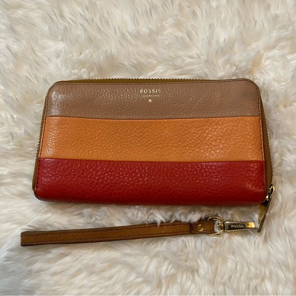 Fossil Tan Red Amber Wristlet Wallet - Picture 1 of 7
